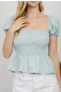Maddie Embroidered Puff Sleeve Top