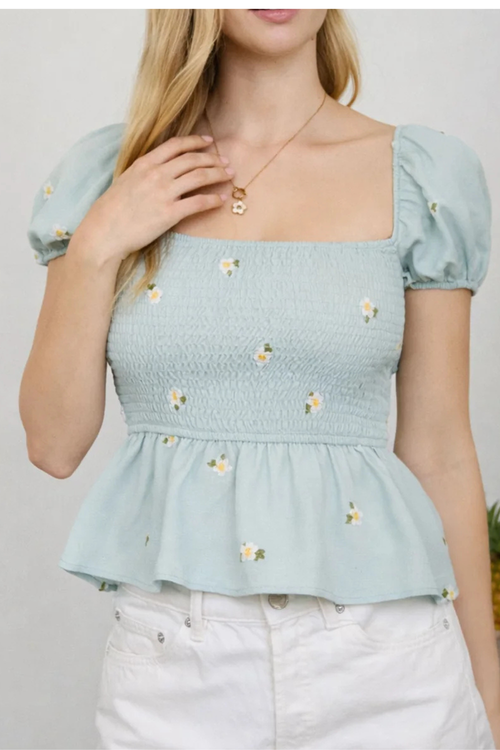 Maddie Embroidered Puff Sleeve Top