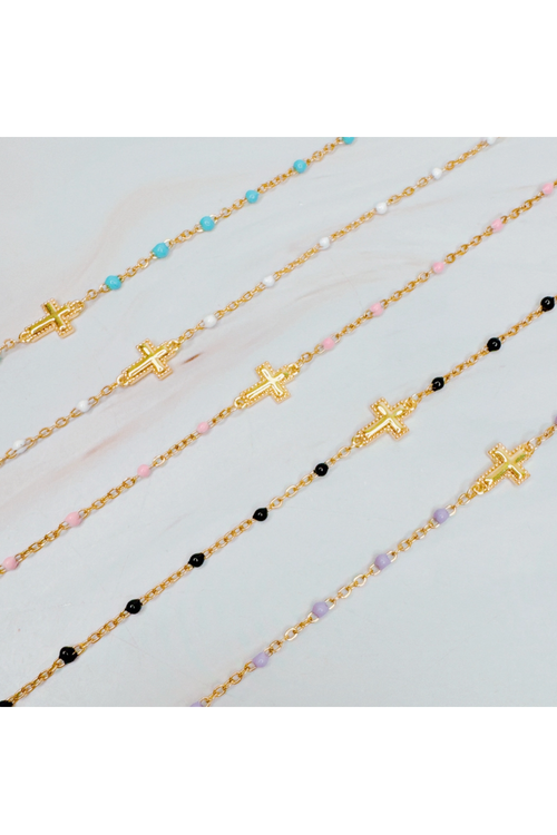 Dainty Color Dots Chain Cross Bracelet