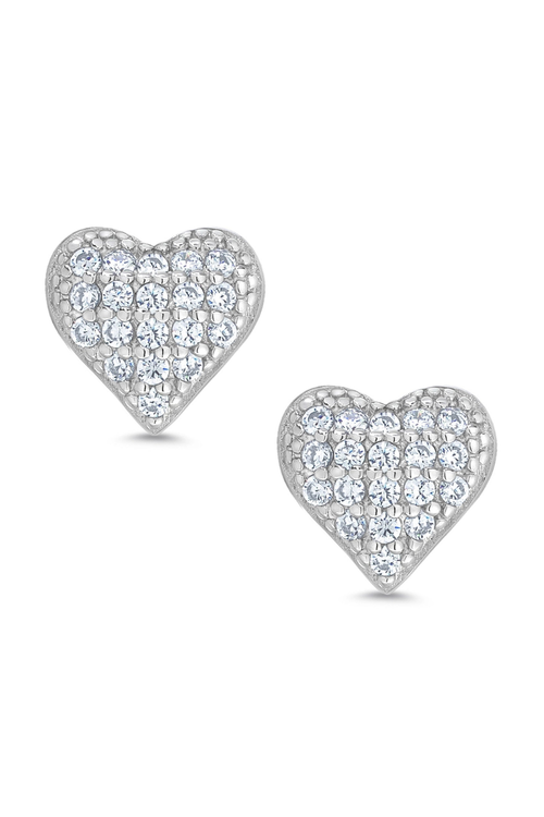 Pave Cz Heart Stud Earrings in Sterling Silver by Lily Nily