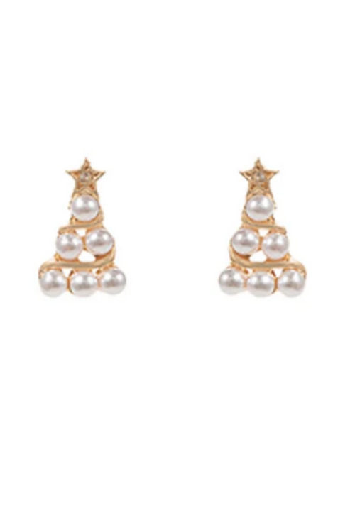 Christmas Tree and Pearl Stud Earrings