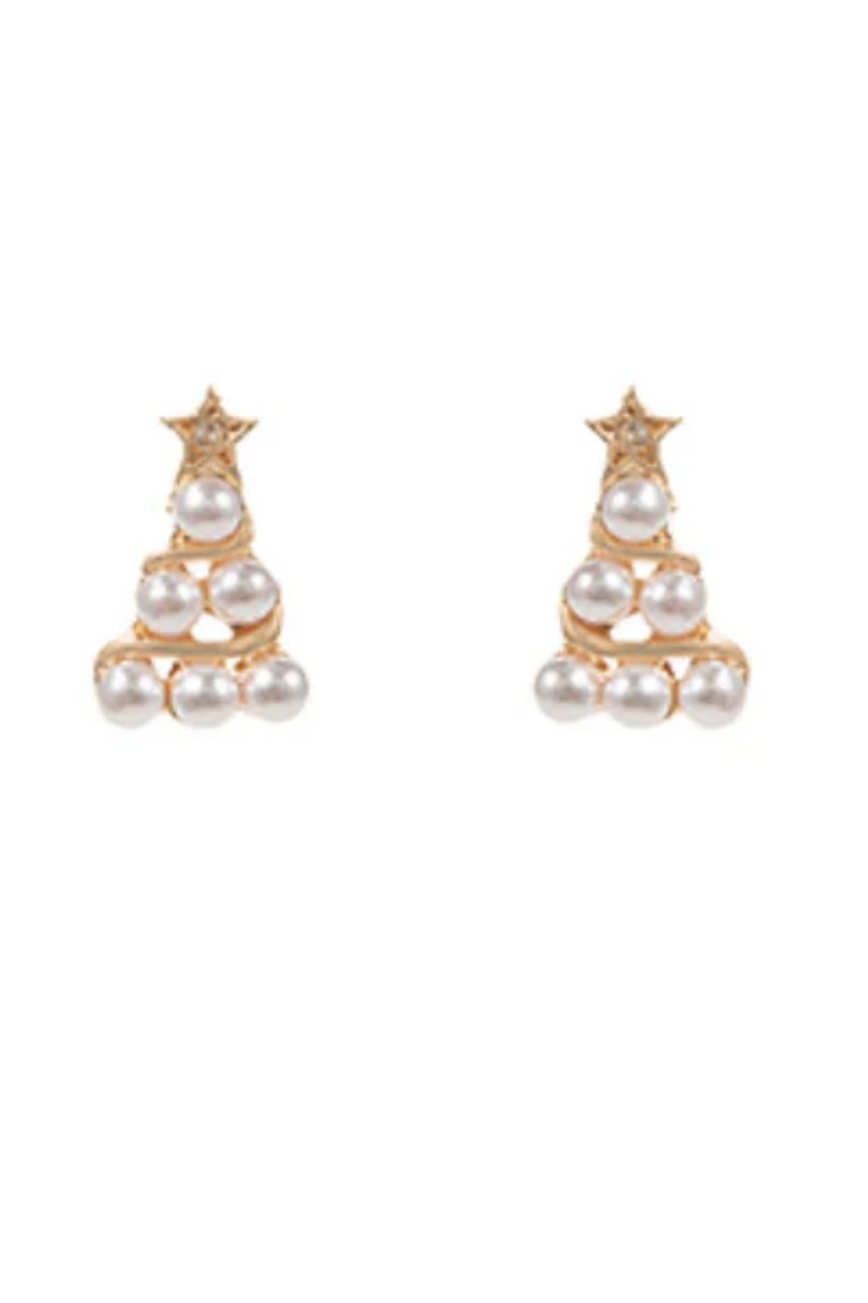 Christmas Tree and Pearl Stud Earrings