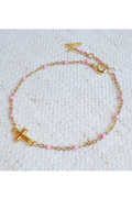 Dainty Color Dots Chain Cross Bracelet
