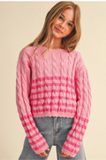 Girls Cable Knit Boxy Cropped Pullover