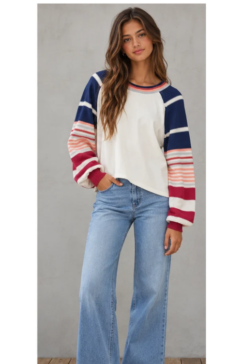 Multi Color Striped Knit Pullover Top
