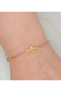 Dainty Color Dots Chain Cross Bracelet