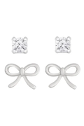 Bow and Cz Stud Set in Sterling Silver by Lily Nily