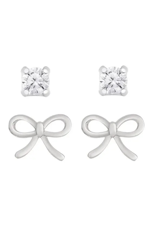 Bow and Cz Stud Set in Sterling Silver by Lily Nily