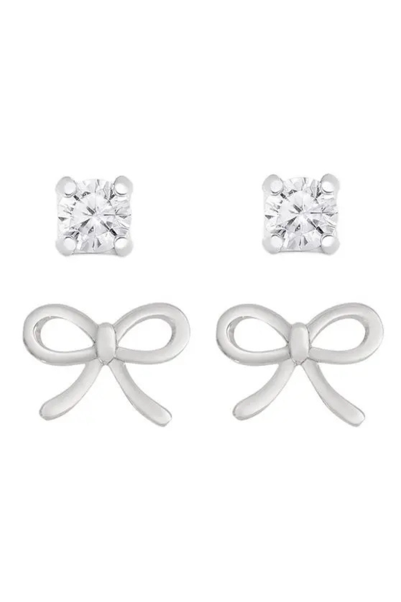 Bow and Cz Stud Set in Sterling Silver by Lily Nily