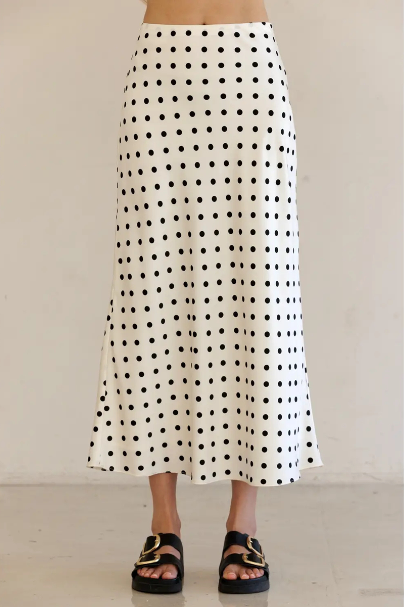 POLKA Dot Satin Midi Skirt