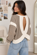 Striped Cross-Back Active Knit Pullover