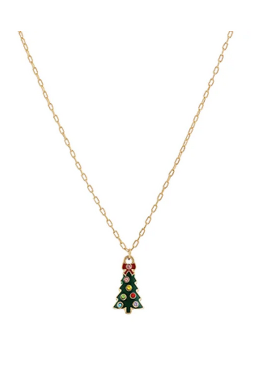 Christmas Tree Enamel Pendant Necklace