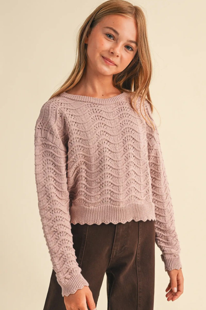 Girls Wavy Knitwear Pull Over in Mauve