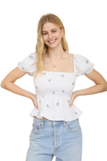 Maddie Embroidered Puff Sleeve Top