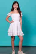 Sage Smocked Ruffle Dress in White by Miss Behave