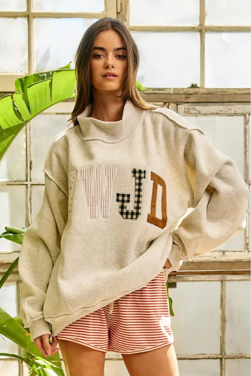WWJD Embroidered Mock-Neck Sweatshirt