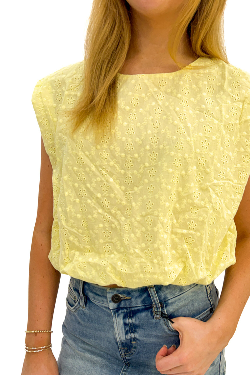 Bubble Hem Cotton Eyelet Sleeveless Top