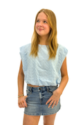 Bubble Hem Cotton Eyelet Sleeveless Top