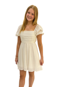 Pleated Bodice Short Puff Sleeve Mini Dress