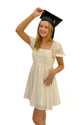 Pleated Bodice Short Puff Sleeve Mini Dress