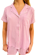 Pinstripe Short Sleeve Button Up Sleep Shirt