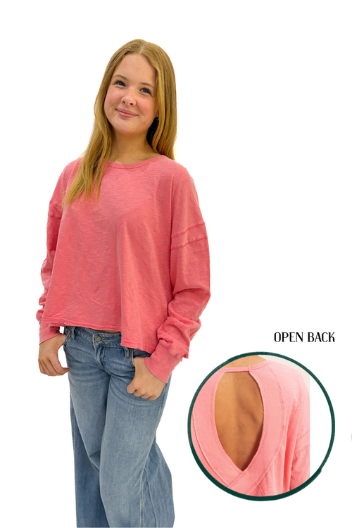 Cross Detail Open Back Long-Sleeve Top