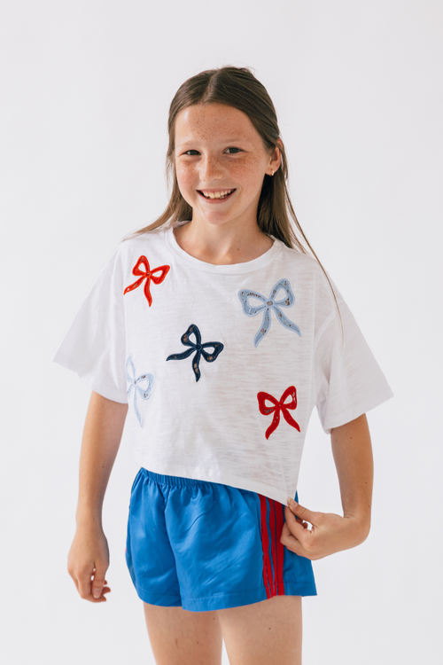 Girls Red, White and Blue Bow Detail Top by Peach Love and California