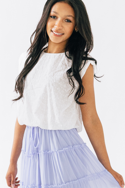 Bubble Hem Cotton Eyelet Sleeveless Top