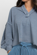Notch Neck Boxy Long Sleeve Top