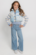Girls Striped Crop Cable Knit Sweater by Peach Love California
