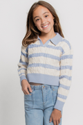 Girls Striped Crop Cable Knit Sweater by Peach Love California
