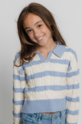 Girls Striped Crop Cable Knit Sweater by Peach Love California
