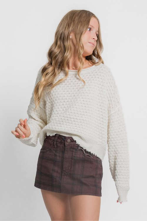 Burgundy Plaid Denim Skort
