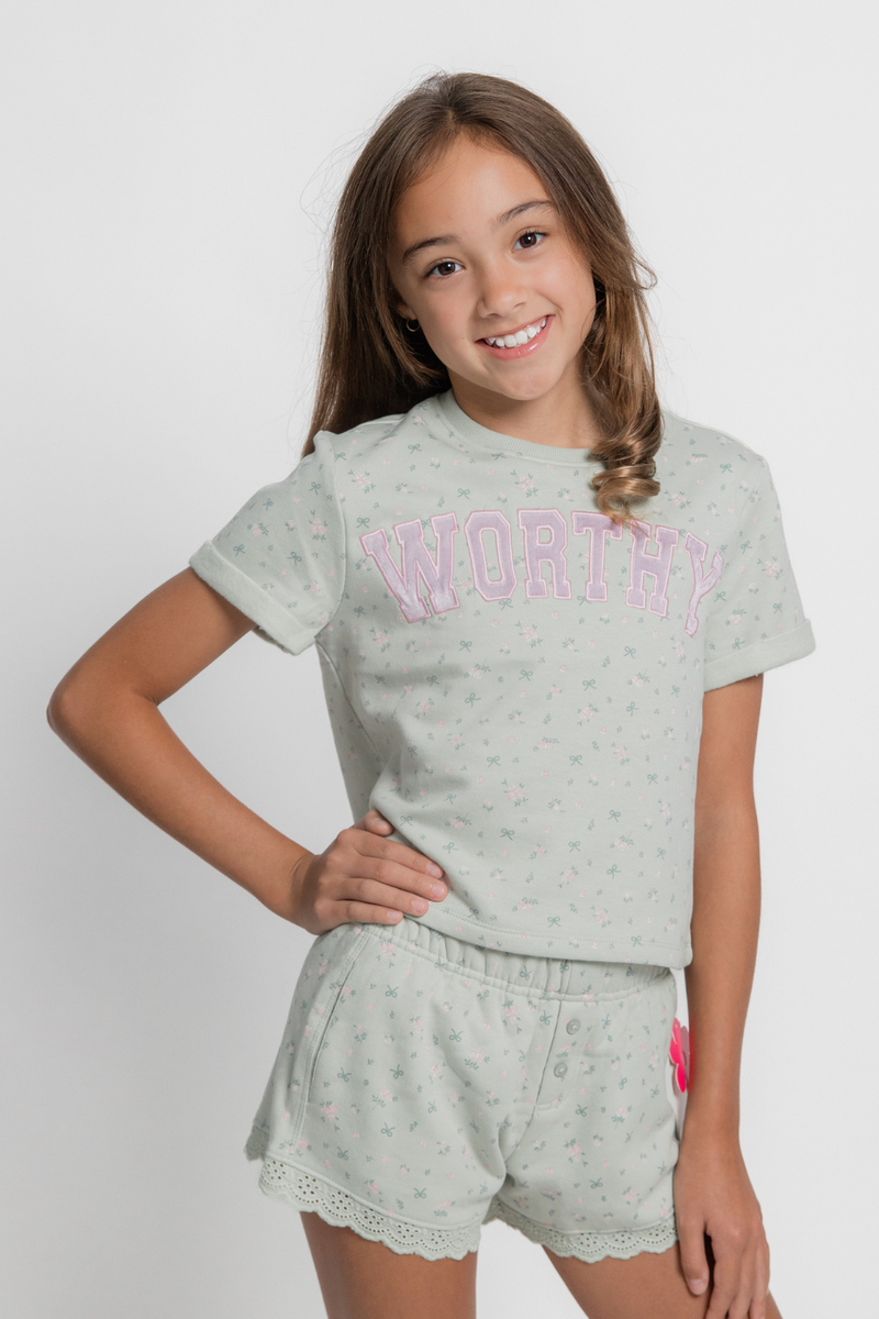 Worthy Applique With Embroidery T-shirt by Paper Flower