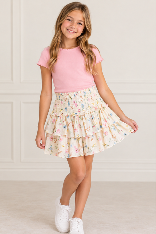 Katie J NYC Girls Bianca Skirt in Cream Tossed Floral