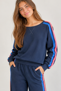Galaxy Blue Off Shoulder Stripe Fleece by Vintage Havana