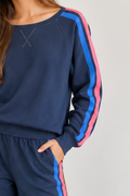 Galaxy Blue Off Shoulder Stripe Fleece by Vintage Havana
