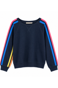 Galaxy Blue Off Shoulder Stripe Fleece by Vintage Havana