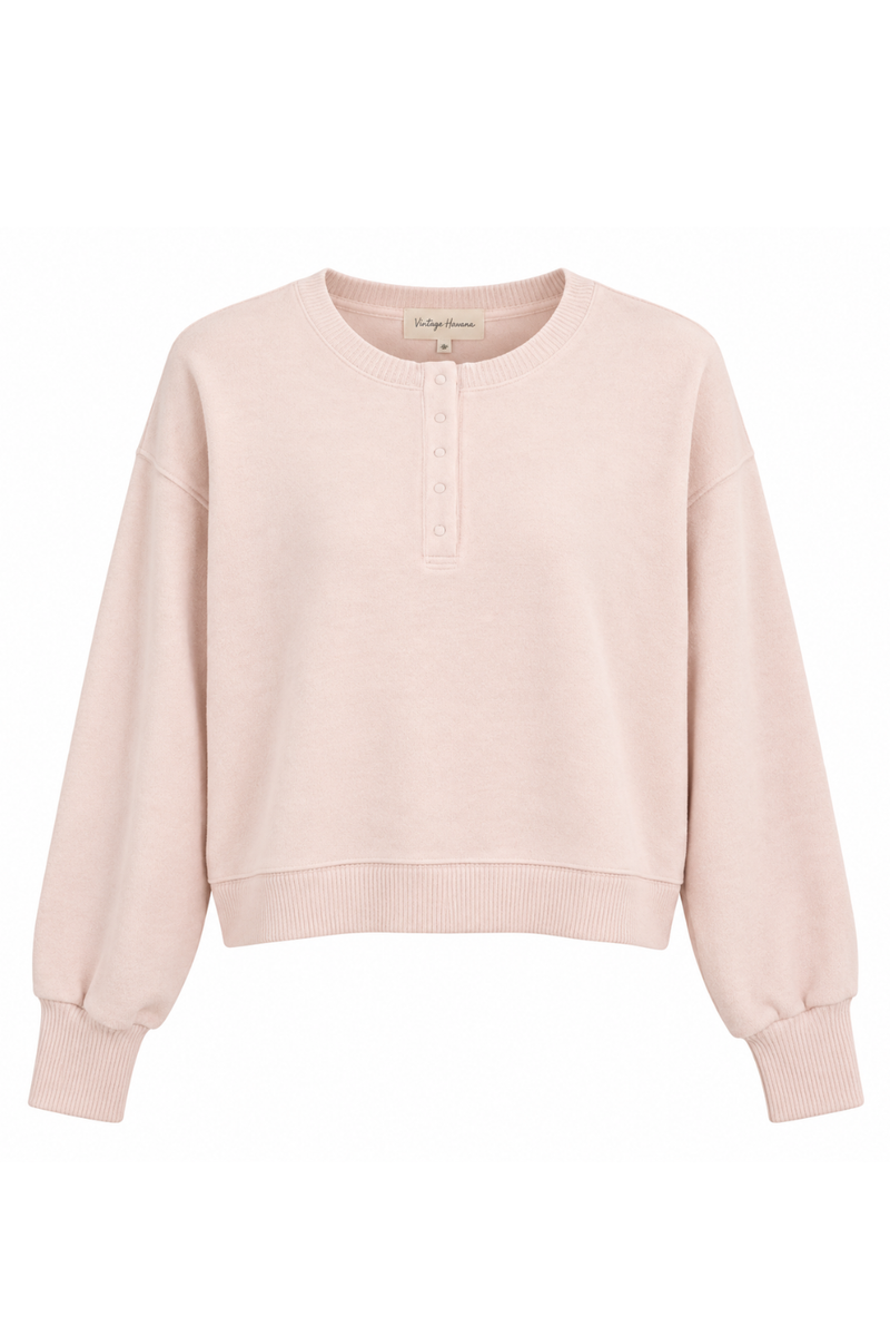 Heather Pale Pink Heavy Hacci Henly Top by Vintage Havana