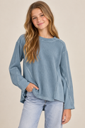 Thermal Waffle Pullover in Ice Blue by TENLY