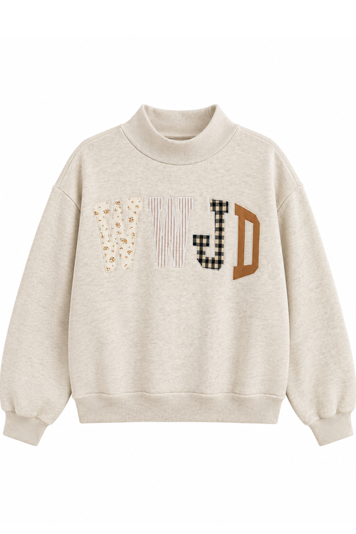 WWJD Embroidered Mock-Neck Sweatshirt
