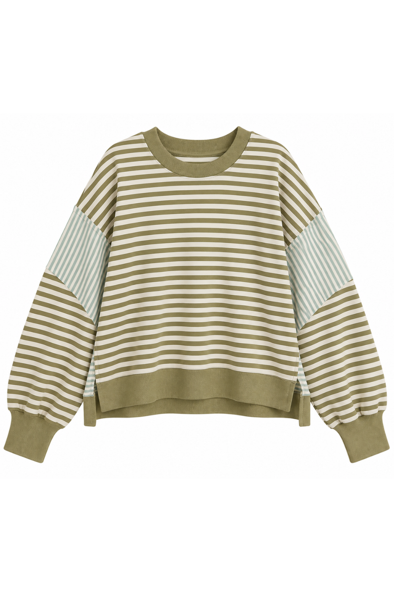 Scooped Neck Line Stripe Sweatshirt