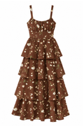 Floral Ruffle Tiered Back Tie Spaghetti Midi Dress