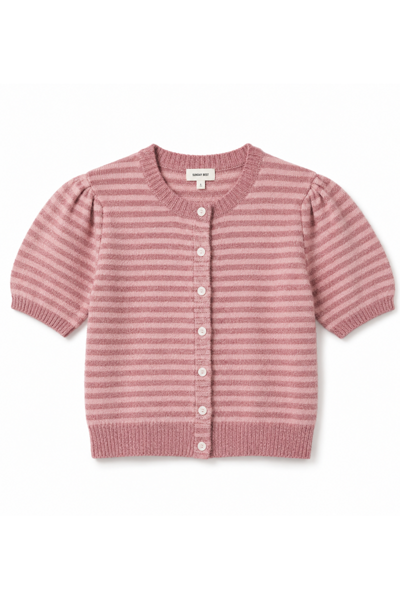 Puff Short Sleeve Stripe Cardigan