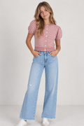 Puff Short Sleeve Stripe Cardigan