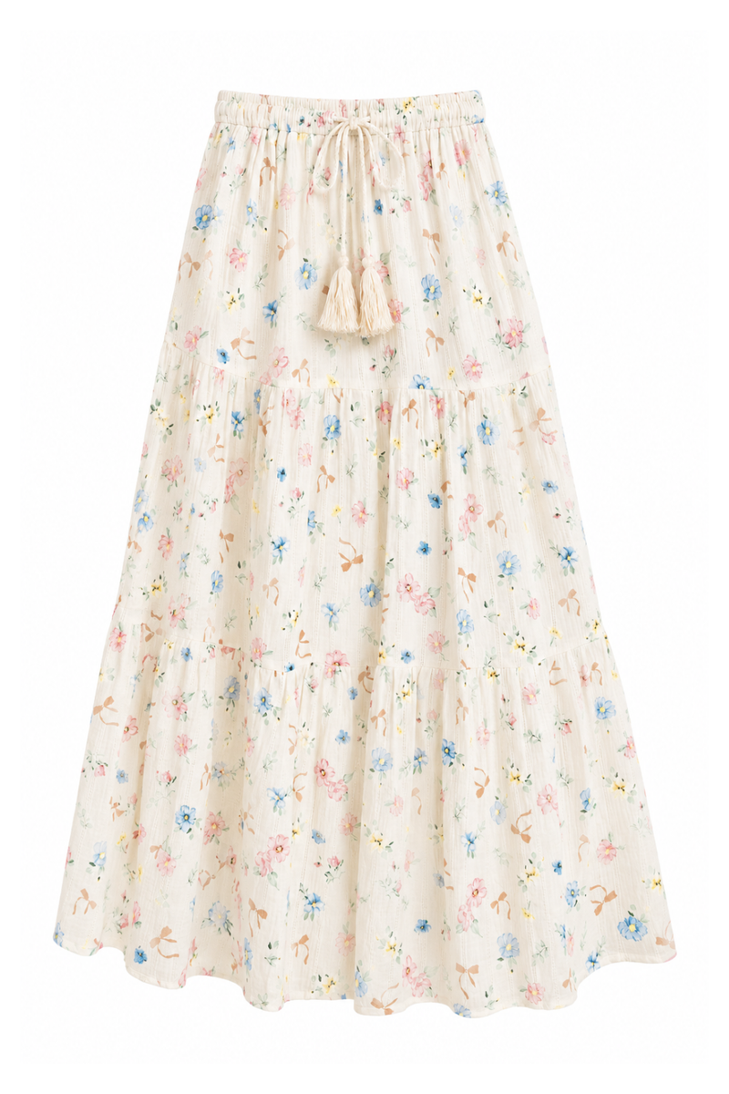 Katie J NYC Girls Esme Skirt in Cream Tossed Floral