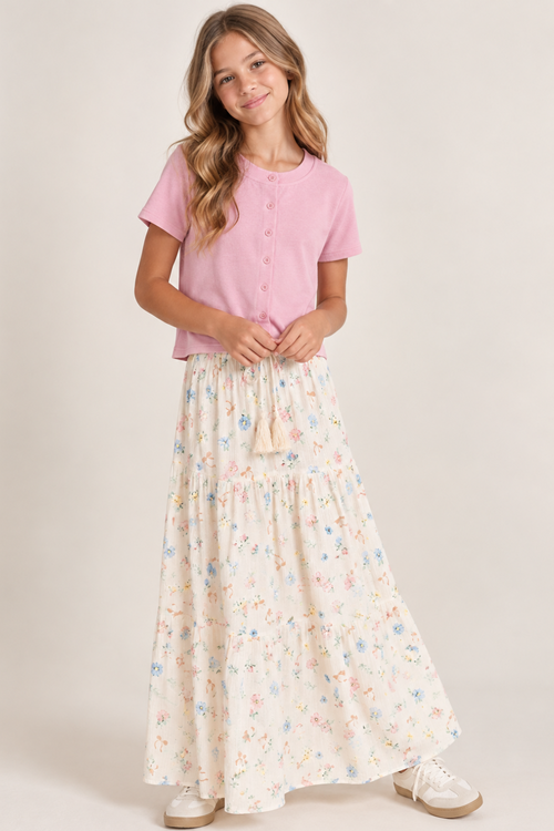 Katie J NYC Girls Esme Skirt in Cream Tossed Floral
