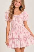 Katie J NYC Girls Delilah Dress in Rose Floral Stripe