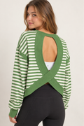 On The Move Stripe Thumb Hole Open Back Top