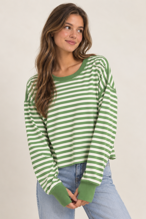 On The Move Stripe Thumb Hole Open Back Top